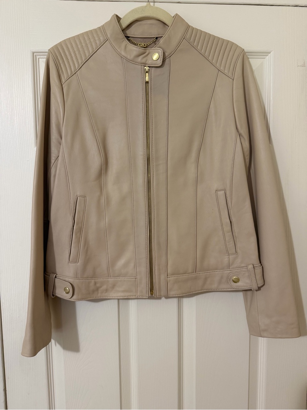 NWOT Cole Haan Women's Leather Wing Collar Zip-Up Jacket Size Large